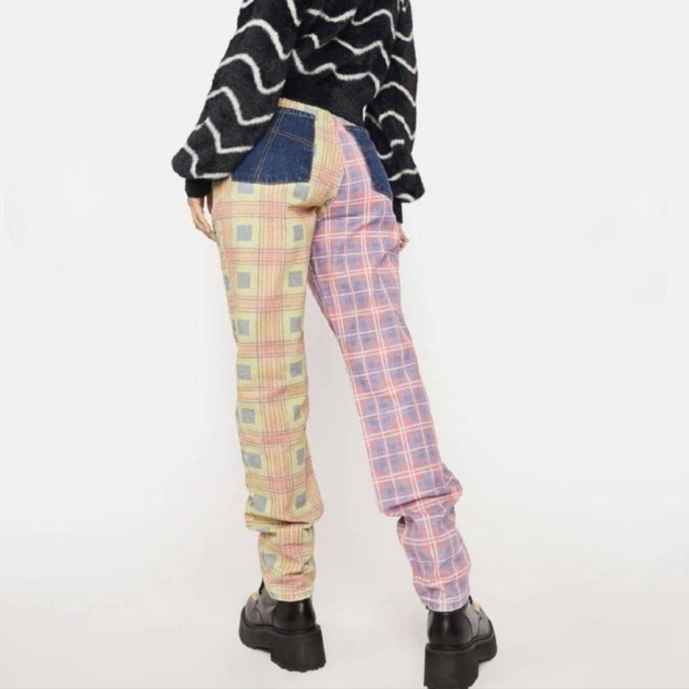 The Ragged Priest Jeans Plaid Funky Abstract Neon Dollskills Size 26 - Picture 2 of 13